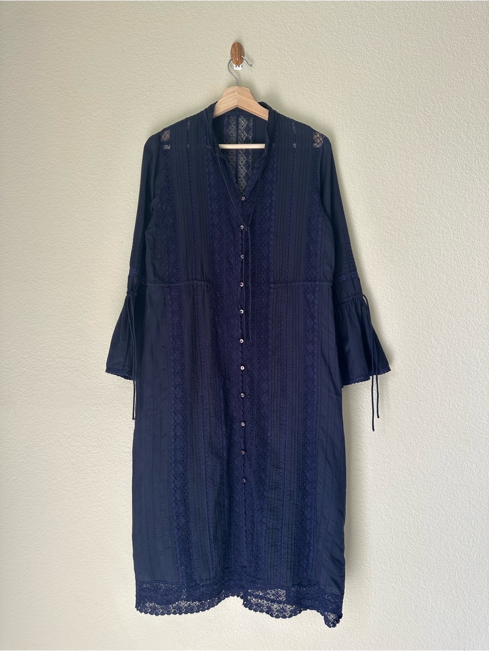 Urban Research ROSSO Navy Lace Cotton Midi Dress Free Size Japan - Picture 2 of 13